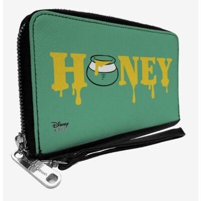 Winnie the Pooh Dripping Honey Green Yellow Zip Around Wallet