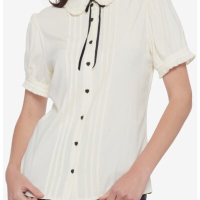 Antique White Ruffle Bow Girls Woven Button-Up