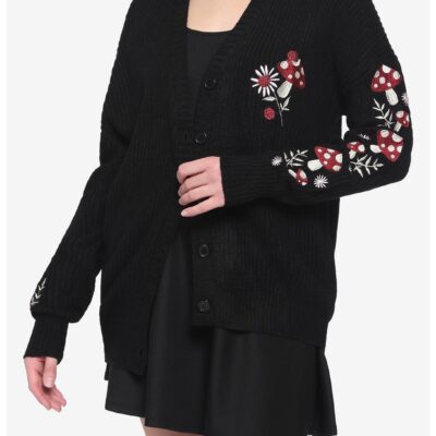 Mushroom Floral Embroidered Girls Cardigan