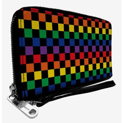 Checker Rainbow Multi Zip Around Wallet