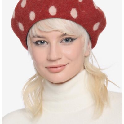 Red & White Polka Dot Mushroom Cap Beret