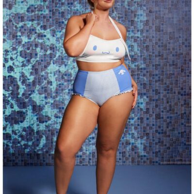 Cinnamoroll Blue Gingham High-Waisted Swim Bottoms