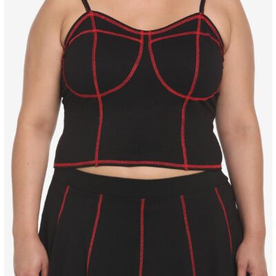 Black & Red Contrast Stitch Corset Girls Tank Top Plus Size