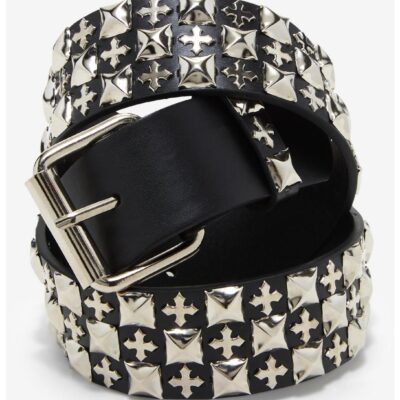 Three Row Pyramid Stud & Cross Studded Belt