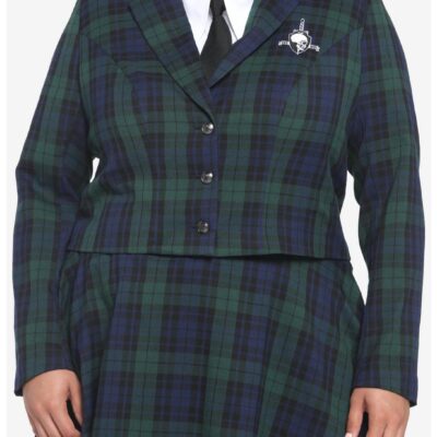 Green & Blue Plaid Girls Crop Blazer Plus Size