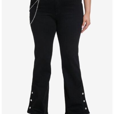 Black Side Chain Button Flare Pants Plus Size