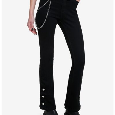 Black Side Chain Button Flare Pants