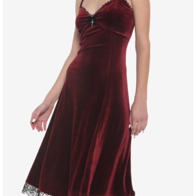 Burgundy Velvet Slip Midi Dress