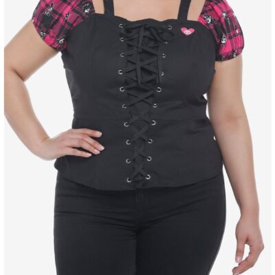 Skelanimals Plaid Corset Girls Top Plus Size