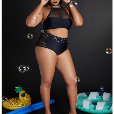 Black Fishnet Grommet Swim Bottoms Plus Size