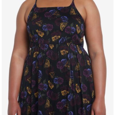 Cosmic Aura Rose & Moth Skater Dress Plus Size