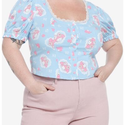 My Melody Lace Peasant Girls Woven Top Plus Size