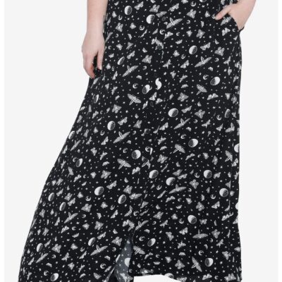 Black Celestial Moth Maxi Skirt Plus Size