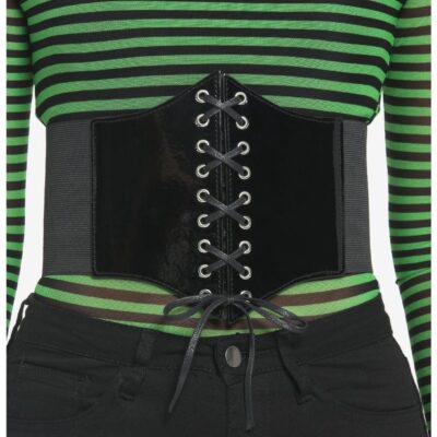 Black Lace-Up Corset Belt