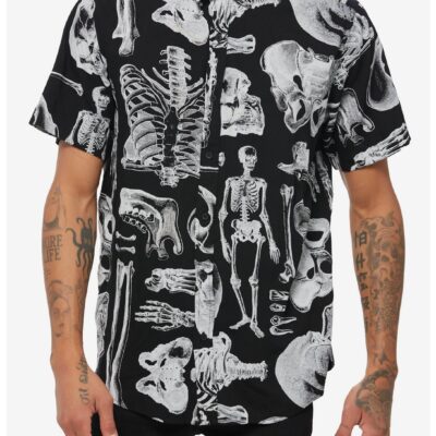 Skeleton Anatomy Allover Print Woven Button-Up