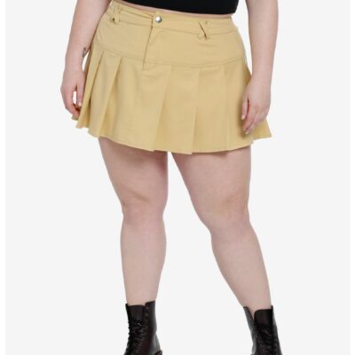 Khaki Pleated Mini Skirt Plus Size