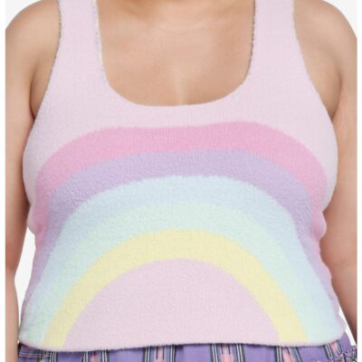 Sweet Society Pastel Rainbow Fuzzy Knit Crop Girls Tank Top Plus Size