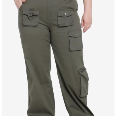 Green Wide Leg Cargo Pants Plus Size