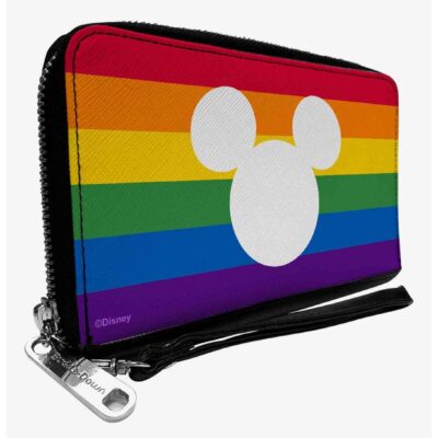 Disney Mickey Mouse Pride Ears Icon Rainbow Stripe Zip Around Wallet