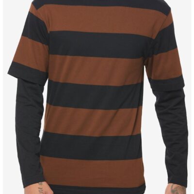 Black & Brown Stripe Twofer Long-Sleeve T-Shirt