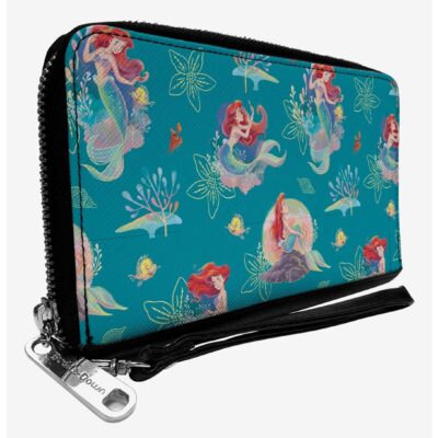 Disney The Little Mermaid Ariel With Flounder And Sebastian Blue Zip Around Wallet