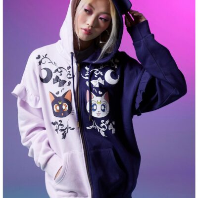 Pretty Guardian Sailor Moon Luna & Artemis Split Girls Hoodie