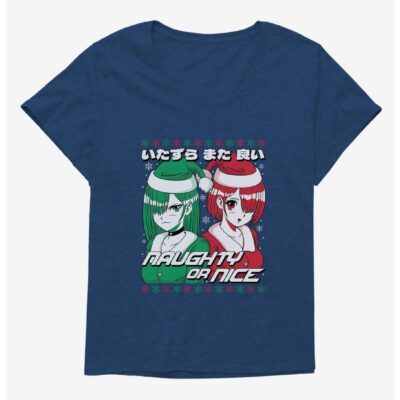 Christmas Anime Naughty Or Nice Girls T-Shirt Plus Size