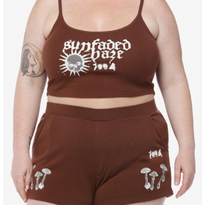 Sunfaded Haze Mushroom Girls Crop Cami Plus Size