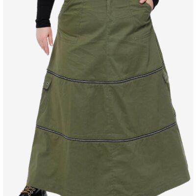 Social Collision Green Zip-Off Maxi Skirt Plus Size