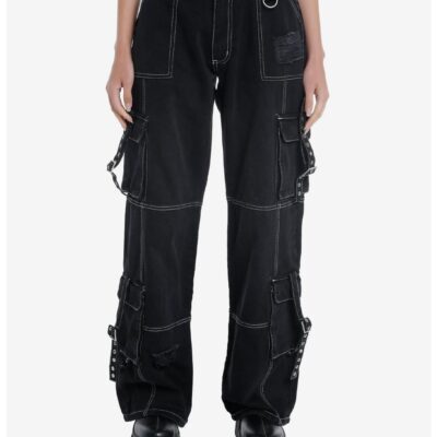 Black & White Contrast Stitch Destructed Carpenter Pants