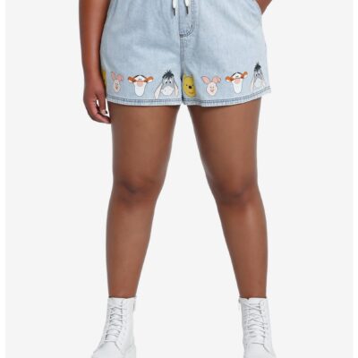 Disney Winnie The Pooh Faces Drawstring Denim Shorts Plus Size