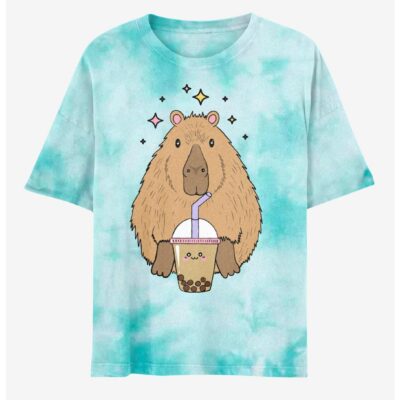 Capybara Boba Tie-Dye Boyfriend Fit Girls T-Shirt