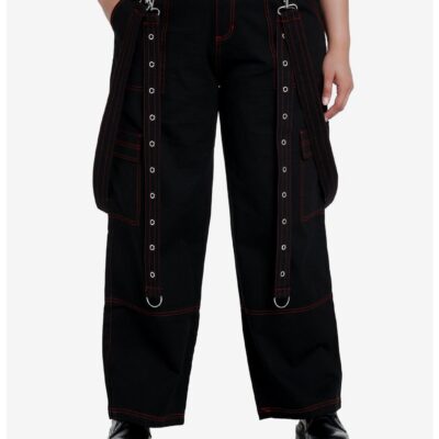 Red Stitch Black Cargo Suspender Pants Plus Size