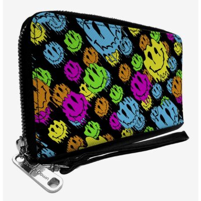 Smiley Faces Melted Stacked Zip Around Wallet