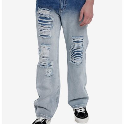 Light Wash Destruction Denim Pants