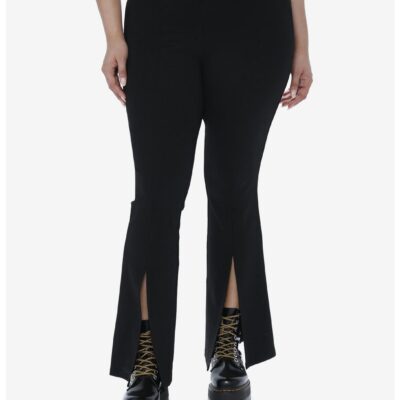 Social Collision Black Front Slit Flare Pants Plus Size