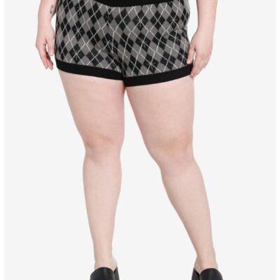 Cosmic Aura Black & Grey Argyle Knit Girls Shorts Plus Size