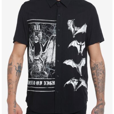 Bat Tarot Card Woven Button-Up