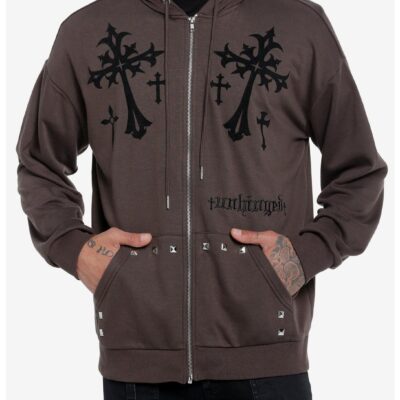 Social Collision® Gothic Cross Studded Hoodie