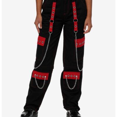 Social Collision Black & Red Grommet Strap Carpenter Pants