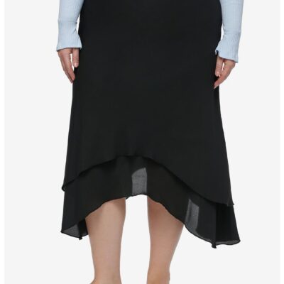 Sweet Society Black Asymmetrical Midi Skirt Plus Size