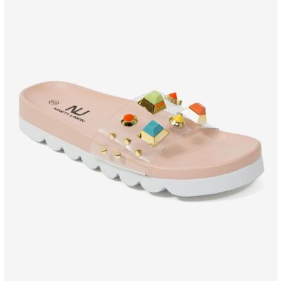 Lucite Multi Color Stone Slide Sandal