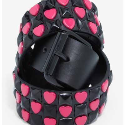 Black & Pink Heart Pyramid Stud Belt