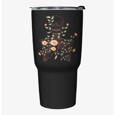 Hot Topic Skeleton Flowers Lineart Travel Mug