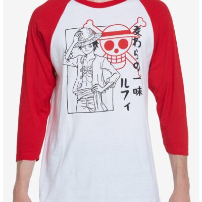 One Piece Luffy Red Jolly Roger Raglan T-Shirt