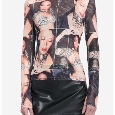 Aaliyah Collage Mesh Girls Long-Sleeve Top