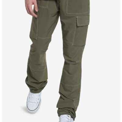 Olive Green Contrast Stitch Cargo Pants