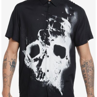 Hollow Skull Woven Button-Up