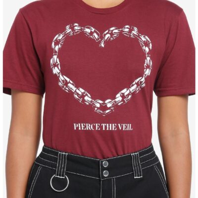 Pierce The Veil Chain Heart Burgundy Boyfriend Fit Girls T-Shirt