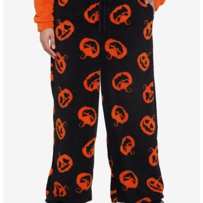 Orange Pumpkin Girls Fuzzy Pajama Pants Plus Size